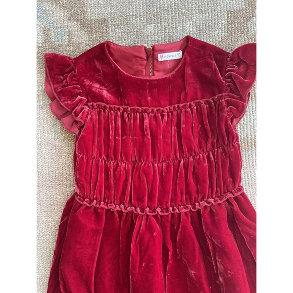 J Crew Crewcuts Girls Smocked-Waist Dress in Red Velvet Sz 3, Valentines Dress - Picture 2 of 4